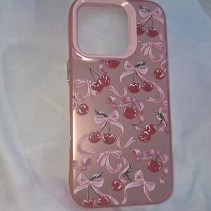 Iphone 16 Pro - Pink Cherry Pattern Phone Case - Rose Pink Protective Cover
